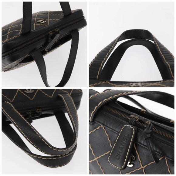 CHANEL Wild stitch Hand Bag Lamb Skin Black CC Auth BA8410 - Picture 16 of 16